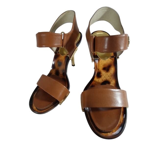 MICHAEL KORS! PECAN BROWN GENUINE LEATHER W/GOLD, TORTIE SOLE SANDALS! SZ 6.5M - Picture 8 of 8
